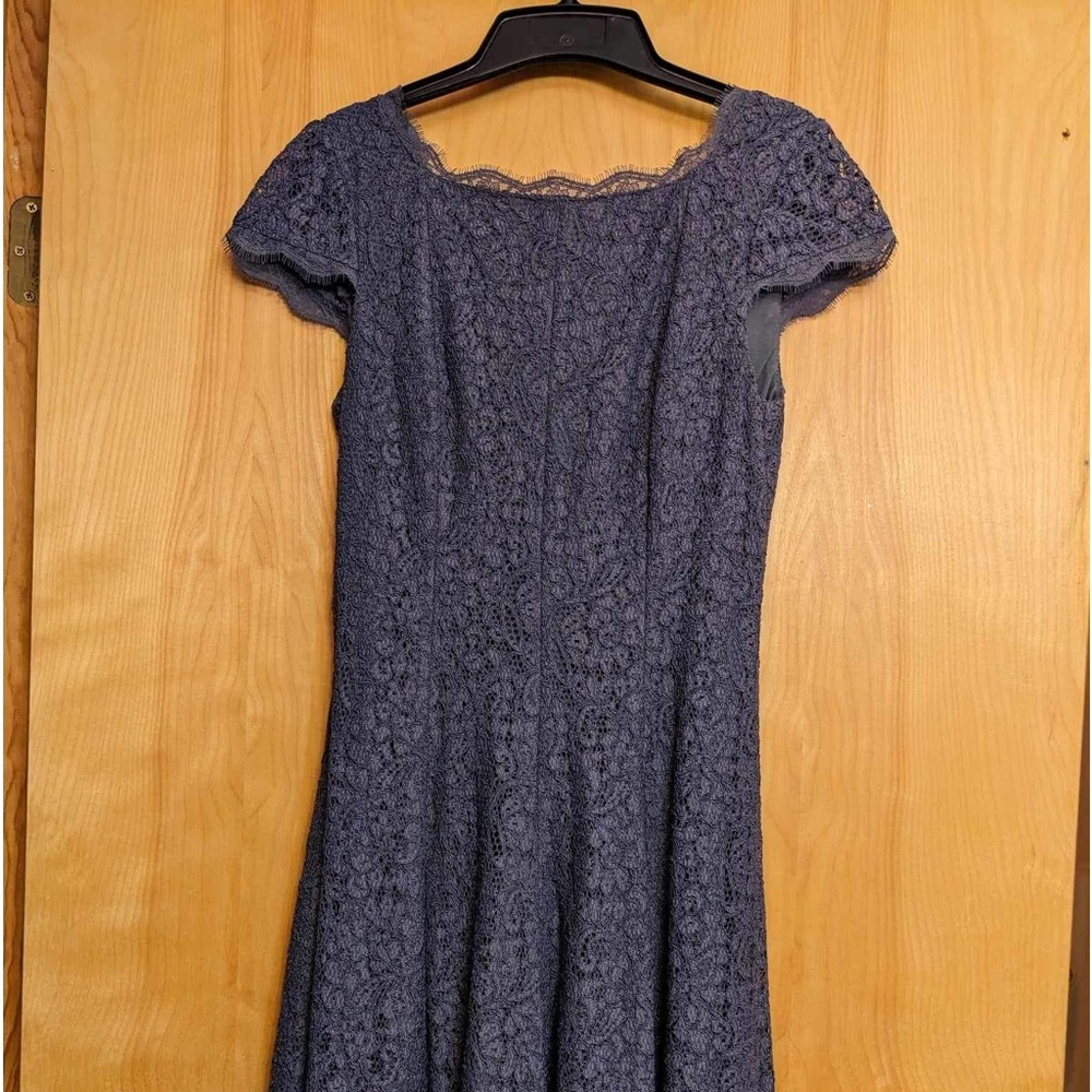 Festive gray lace dress.